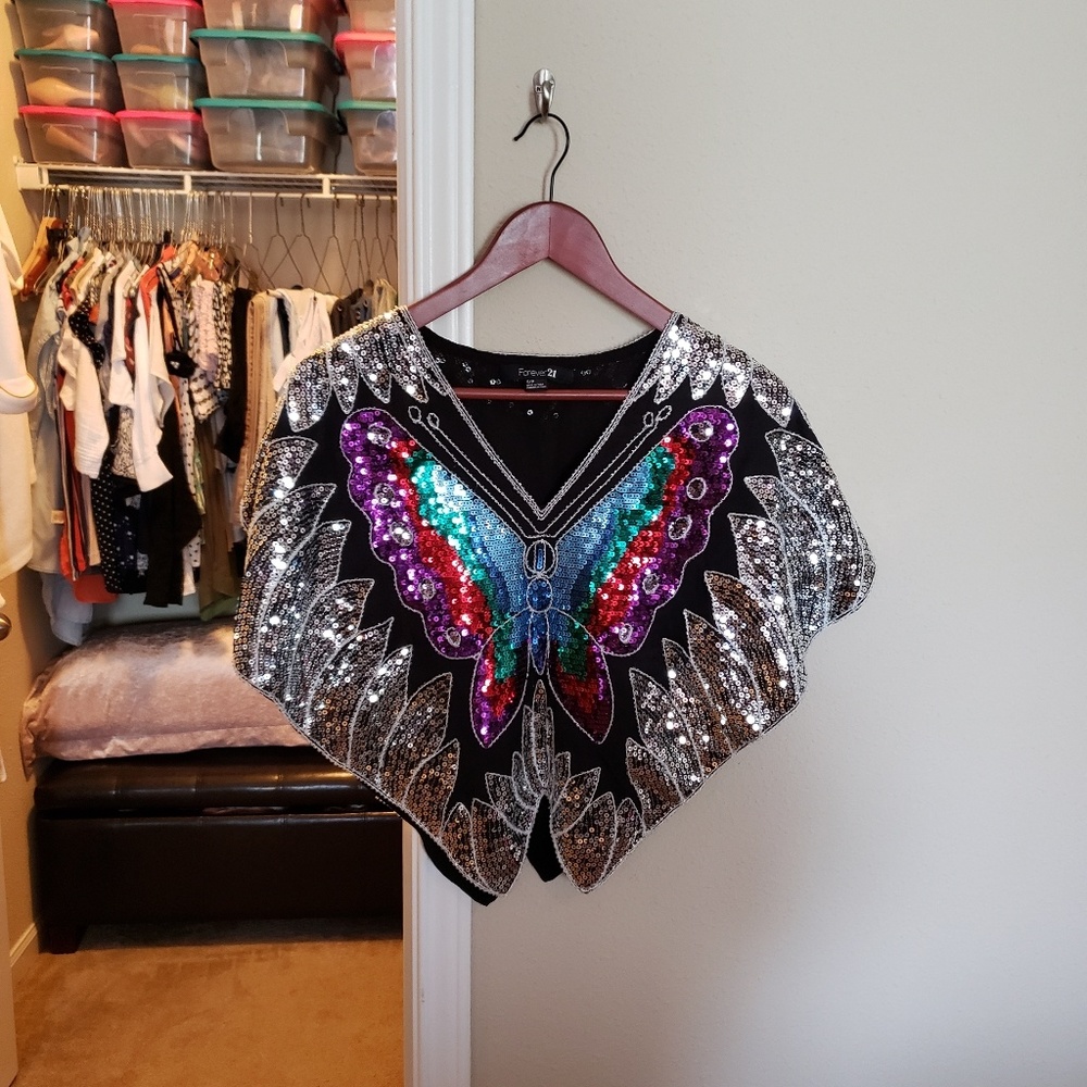 Butterfly sequin crop top